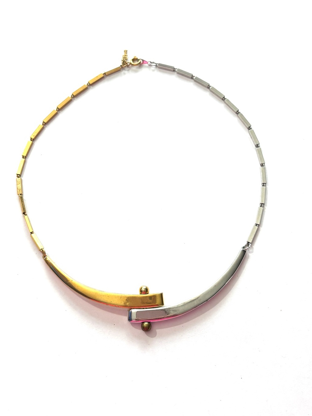 Crown Trifari Signed Vintage 1950s MCM Two Tone Modernist Choker Necklace